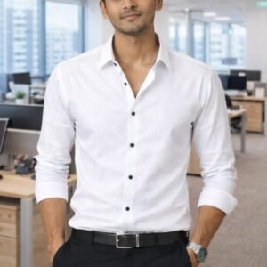 bright white subtle sheen super soft black button premium cotton shirt