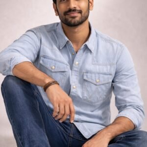 light blue washed denim shirt